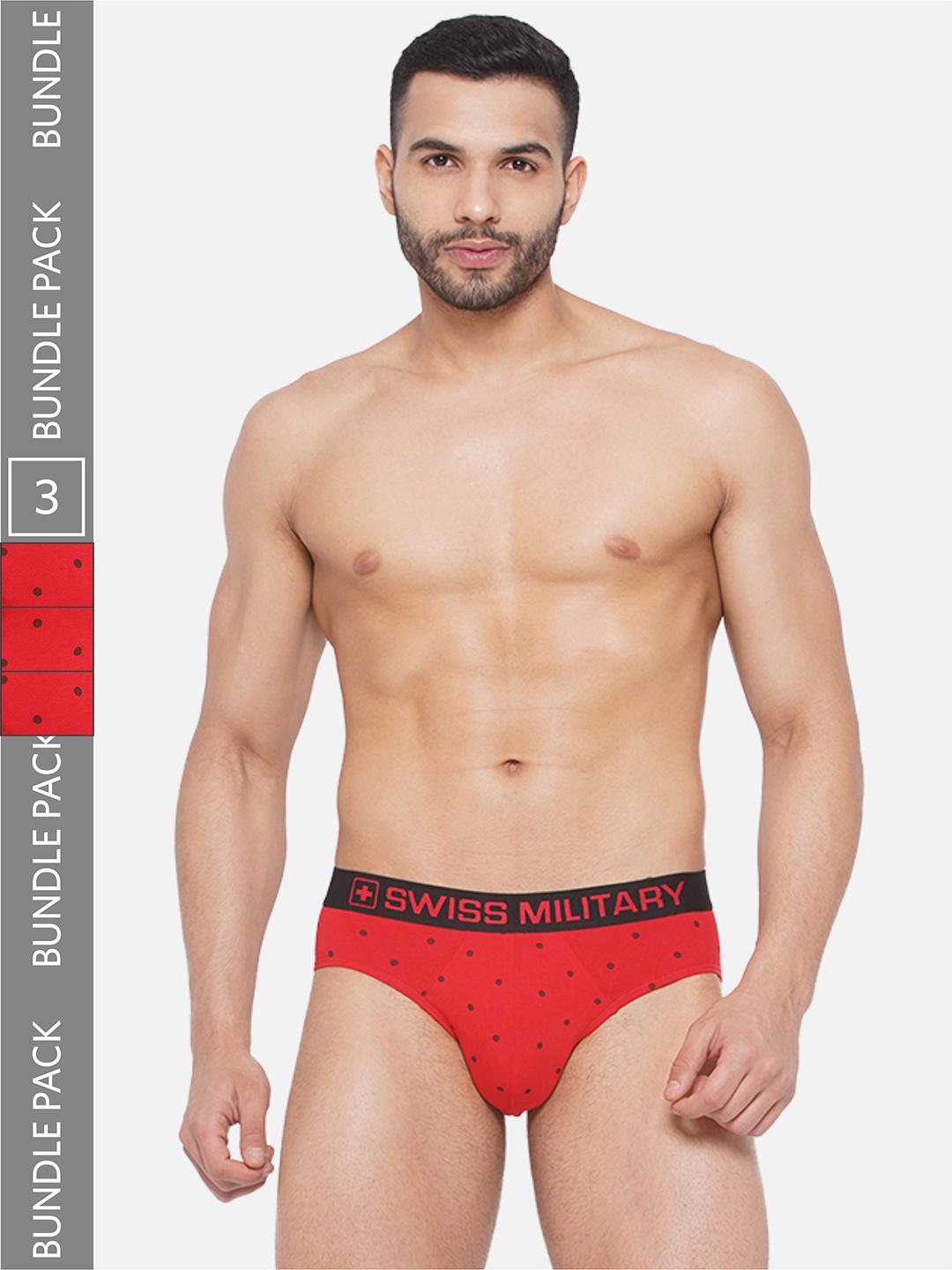 

SWISS MILITARY Men Mid-Rise Pack of 3 Polka Dots Printed Cotton Brief, Red