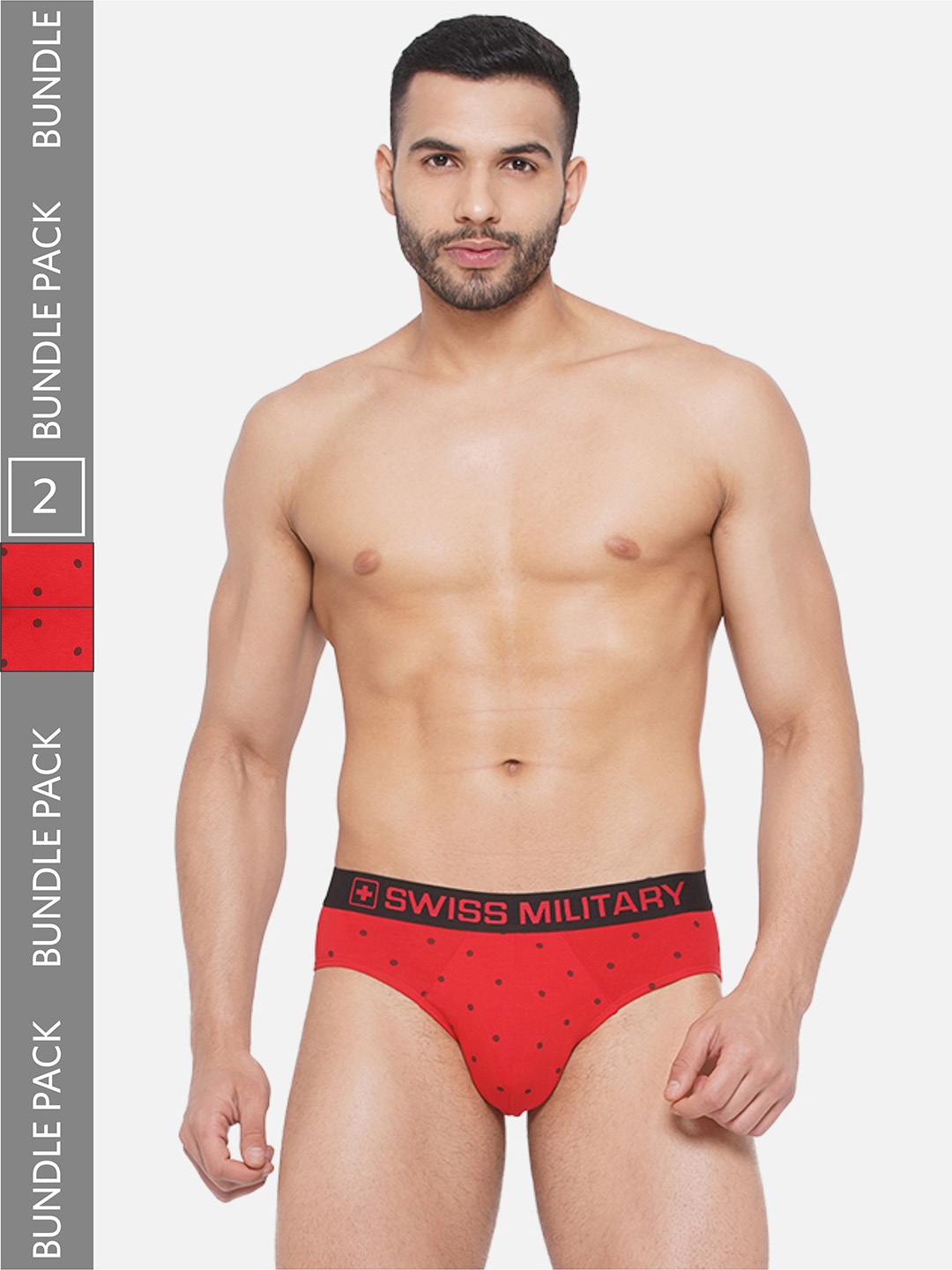 

SWISS MILITARY Men Mid-Rise Pack of 2 Polka Dots Printed Cotton Brief, Red