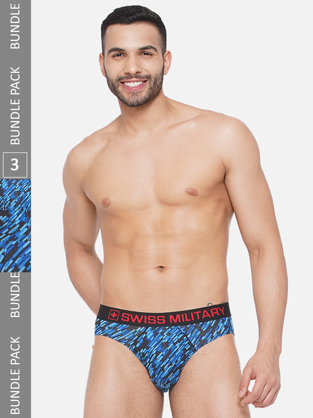 

SWISS MILITARY Men Pack of 3 Printed 4-Way Stretch Basic Briefs, Blue
