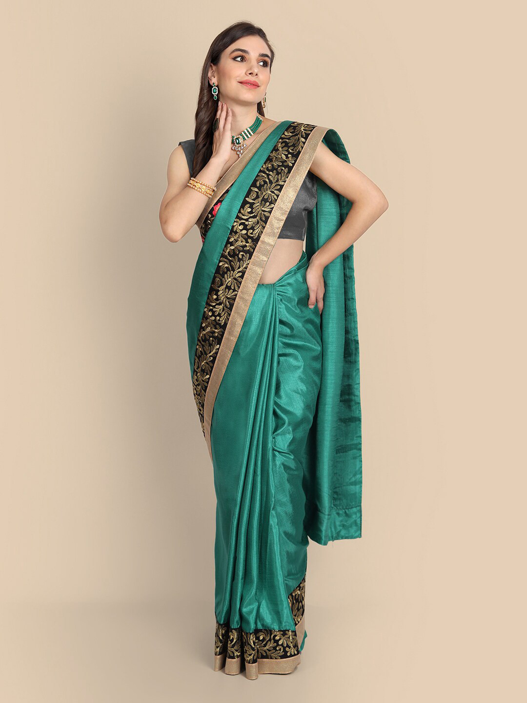

Kuki Floral Embroidered Art Silk Saree, Turquoise blue
