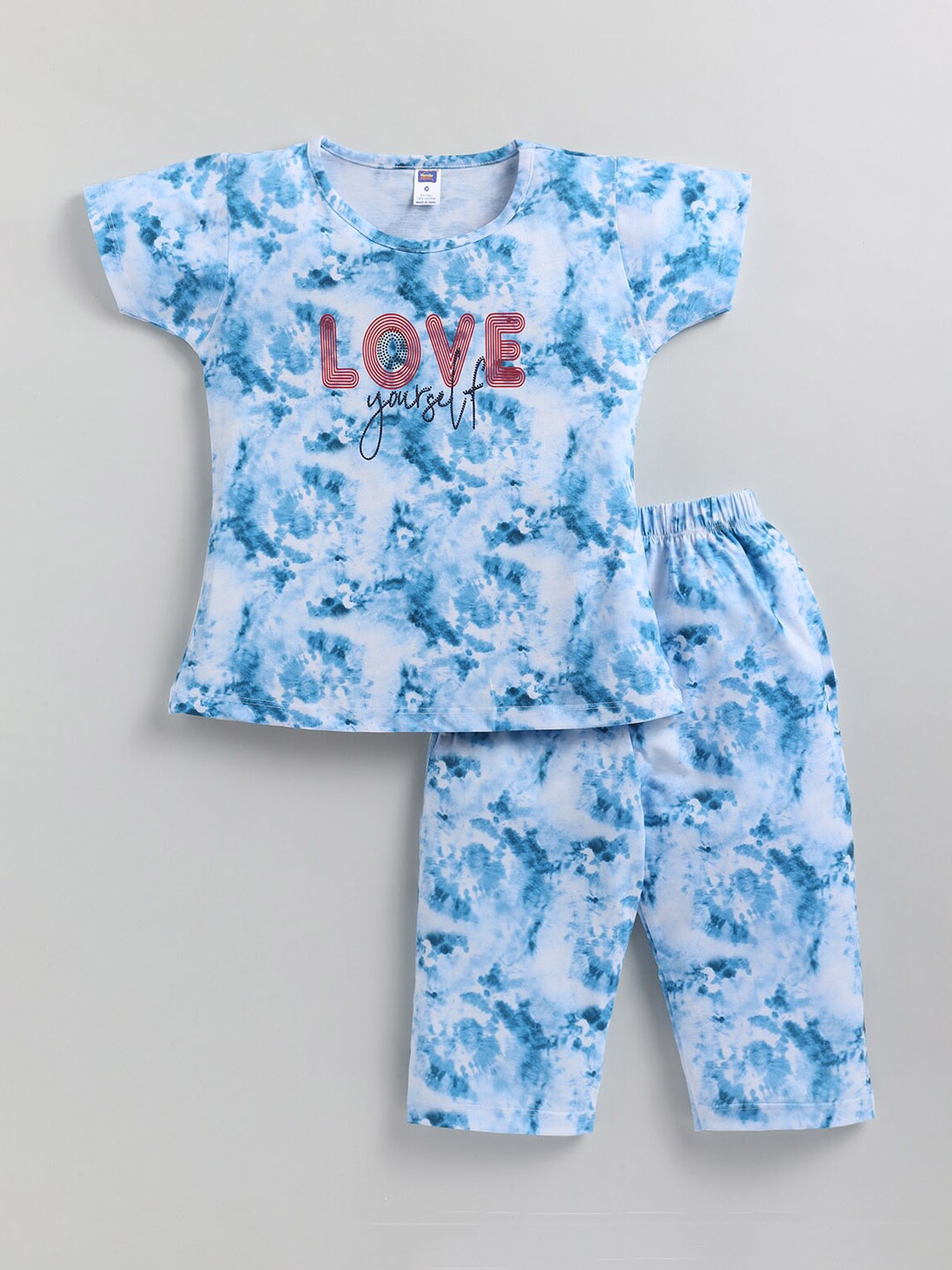 

Nottie Planet Girls Typography Printed Pure Cotton Night Suit, Blue