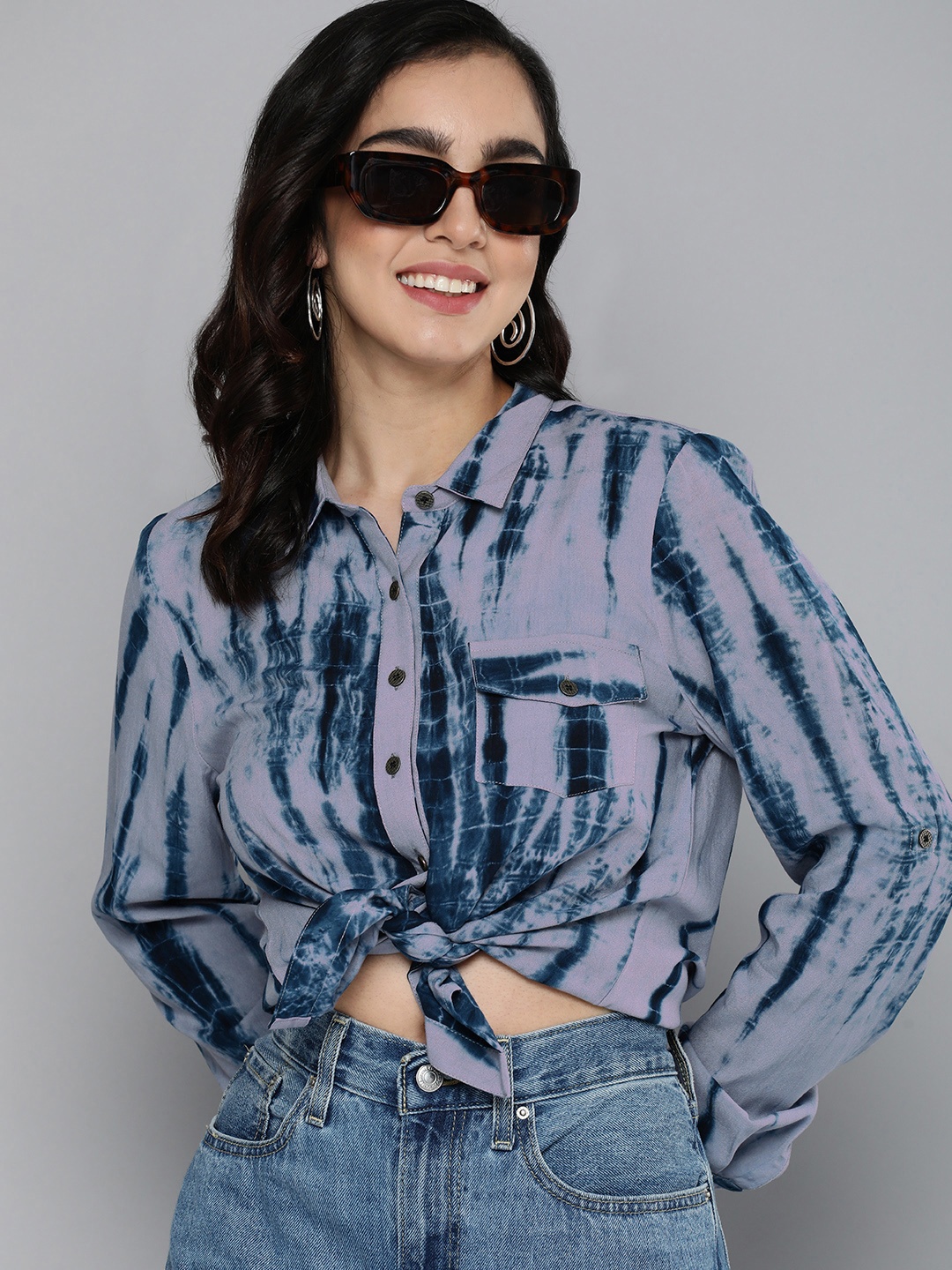 

HERE&NOW Women Tie & Dye Opaque Casual Shirt, Blue