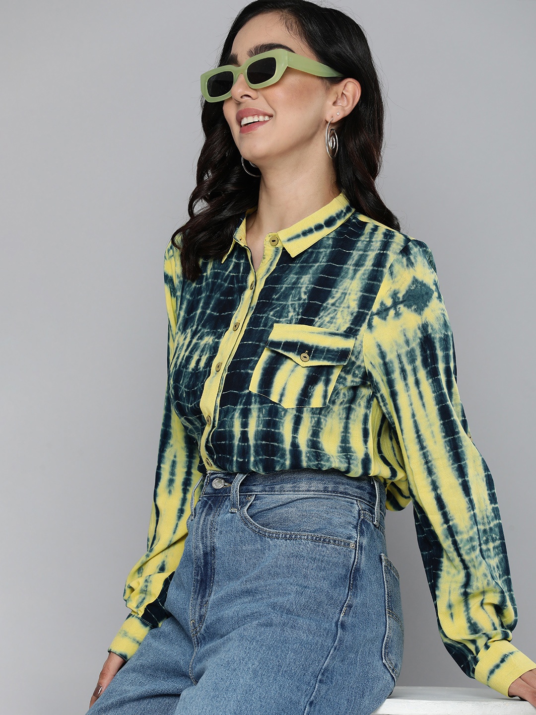 

HERE&NOW Women Tie & Dye Opaque Casual Shirt, Yellow