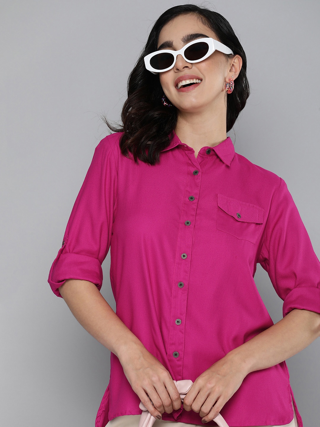 

HERE&NOW Women Solid Opaque Casual Shirt, Pink