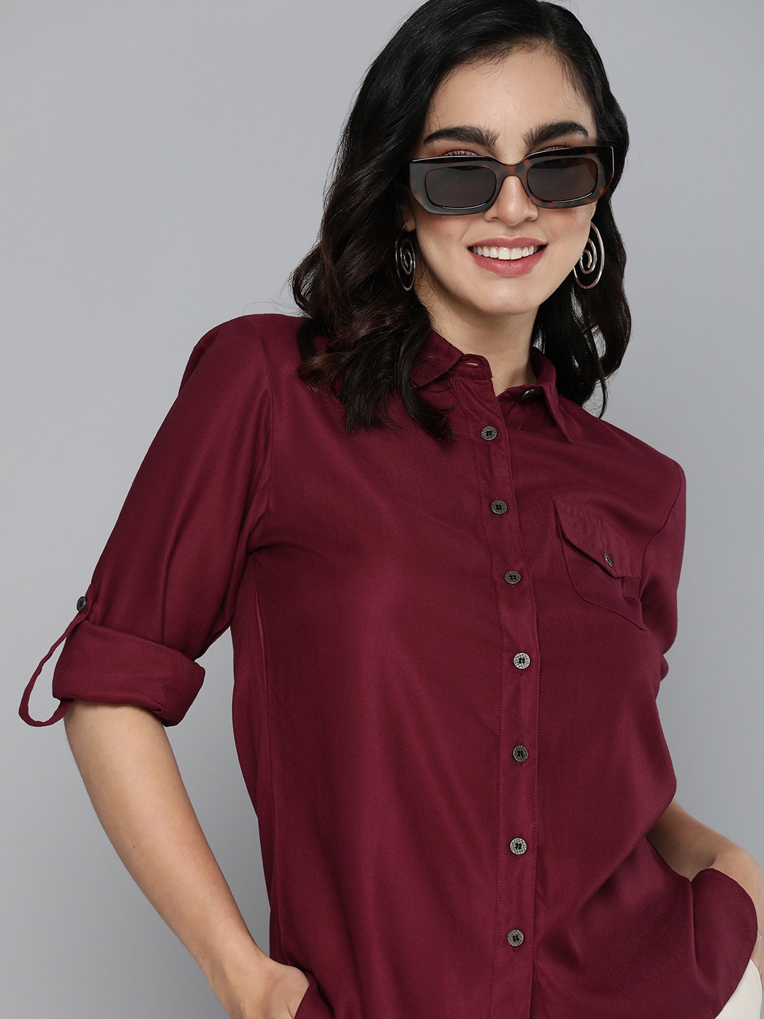 

HERE&NOW Women Solid Opaque Casual Shirt, Maroon