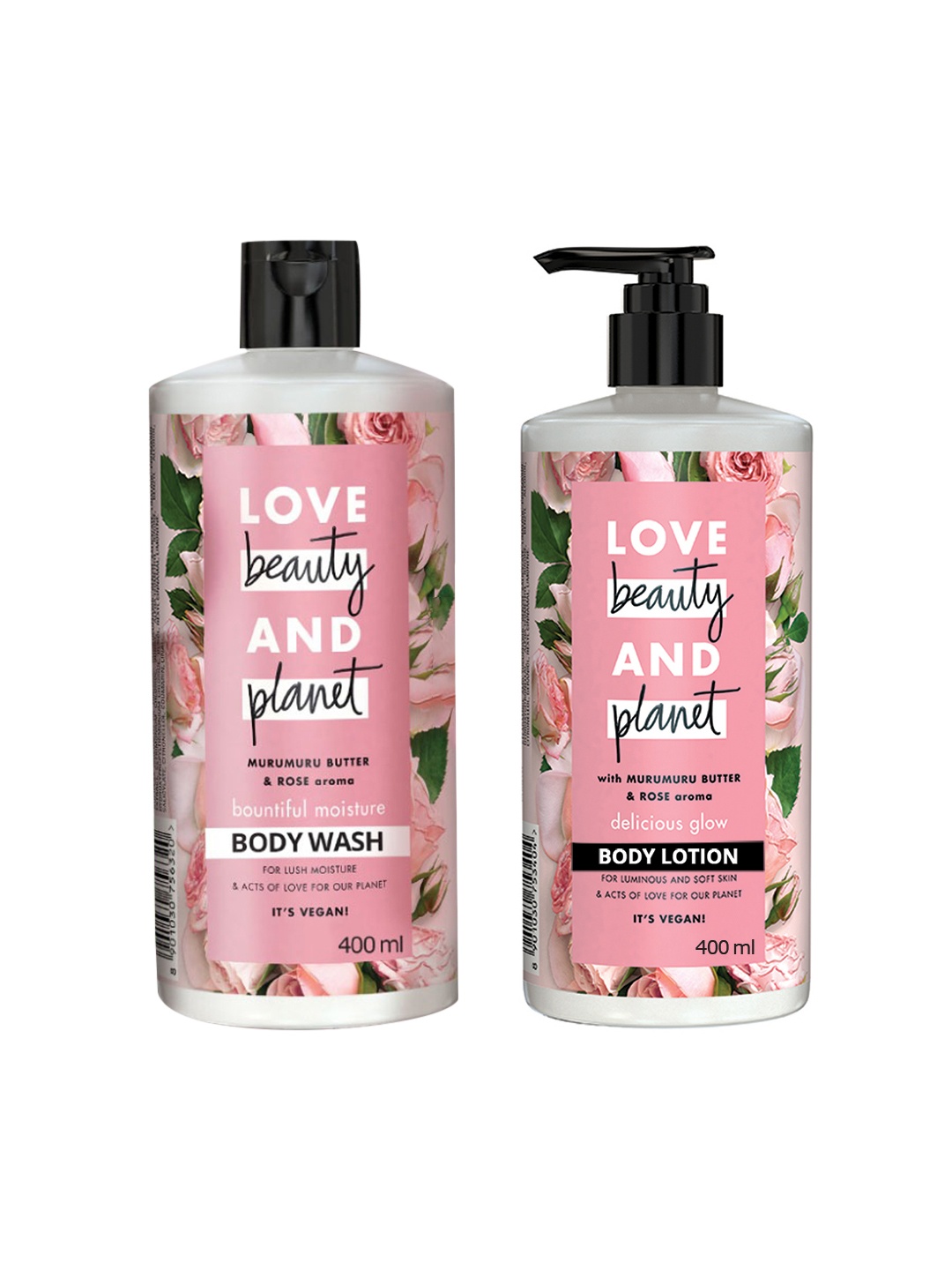

Love Beauty & Planet Murumuru Butter & Rose Body Lotion & Body Wash Set - 400ml each, Pink
