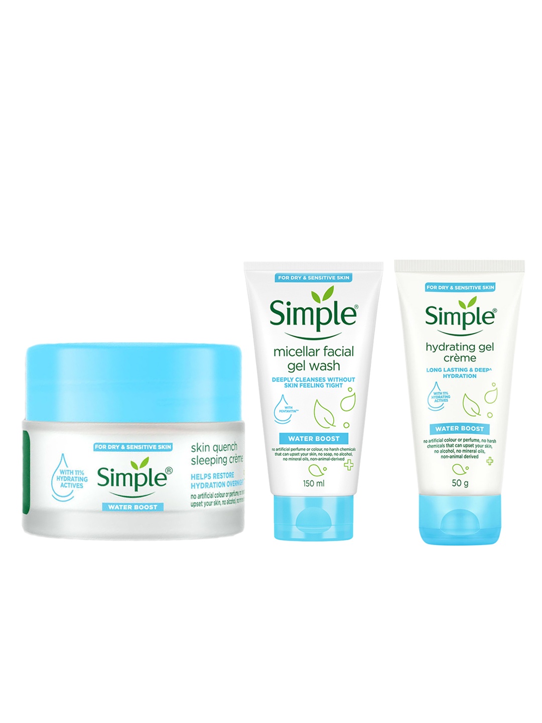 Simple Water Boost Skin Care Set for Dry Sensitive Skin with Pentavitin, White