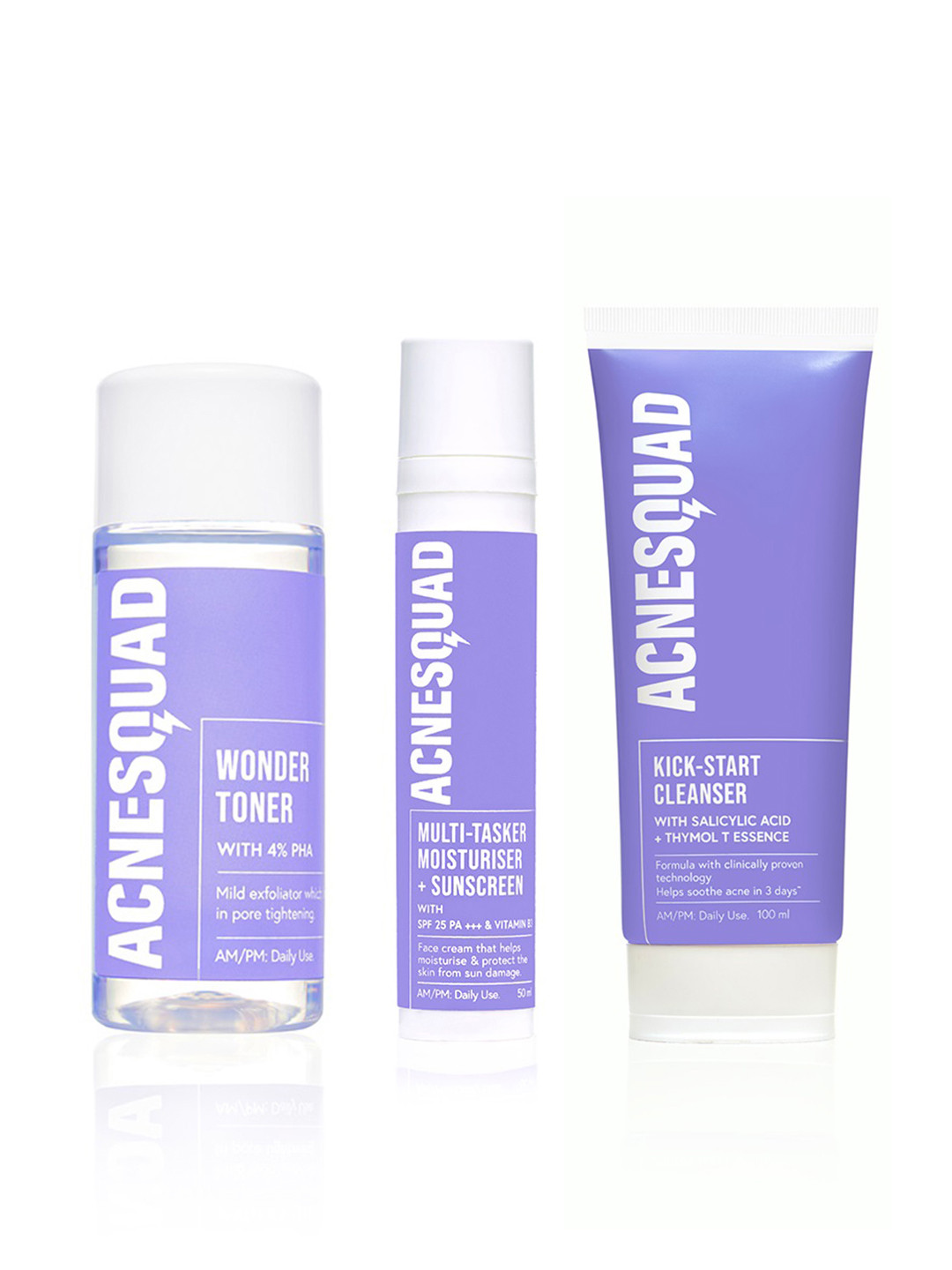 

Acne Squad Kick-Start Face Cleanser 100ml + Wonder Toner 100ml + SPF25 Moisturizer 50ml, Purple