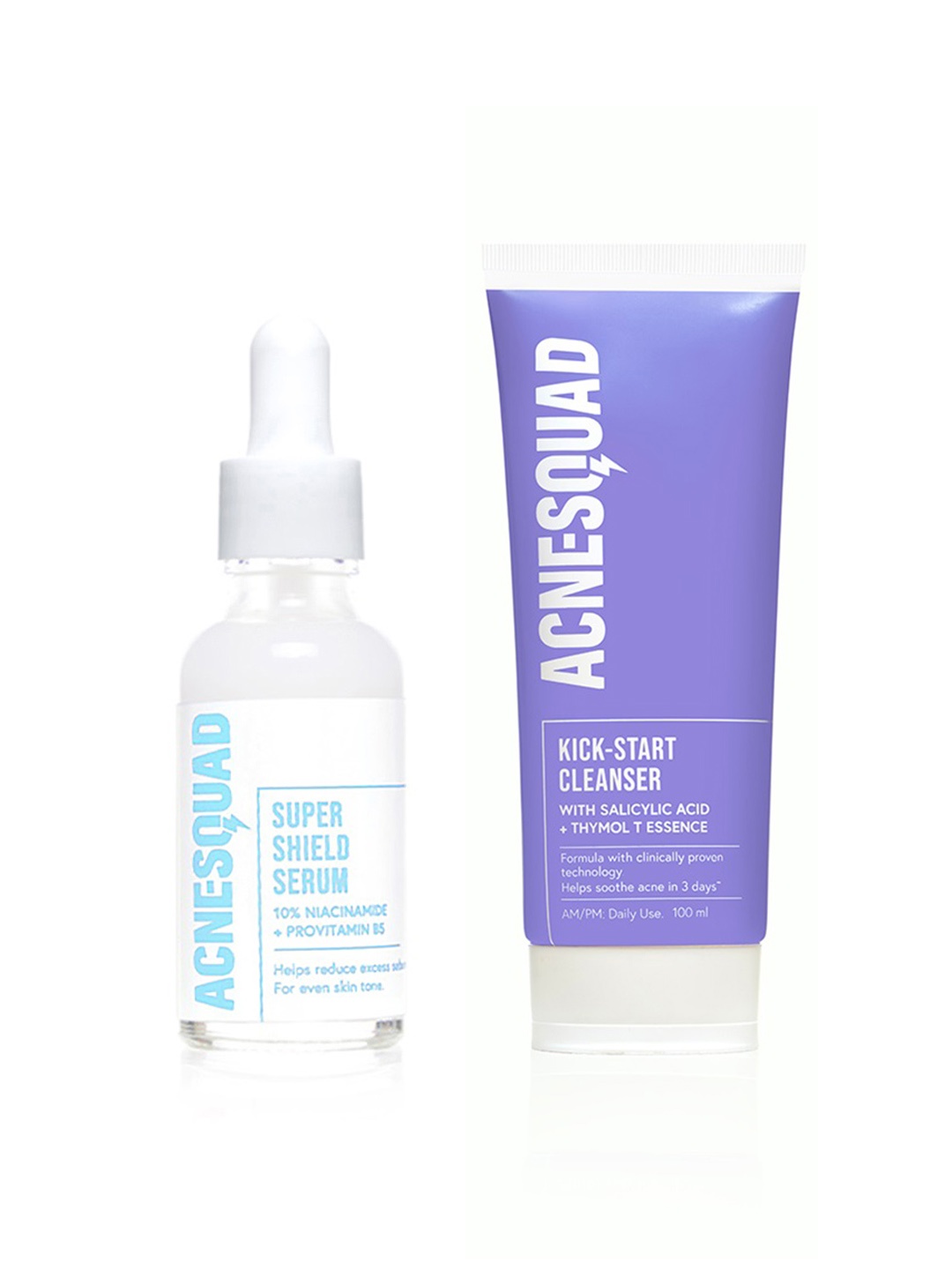 

Acne Squad Super Shield Face Serum 30ml & Kick-Start Face Cleanser 100ml, Blue