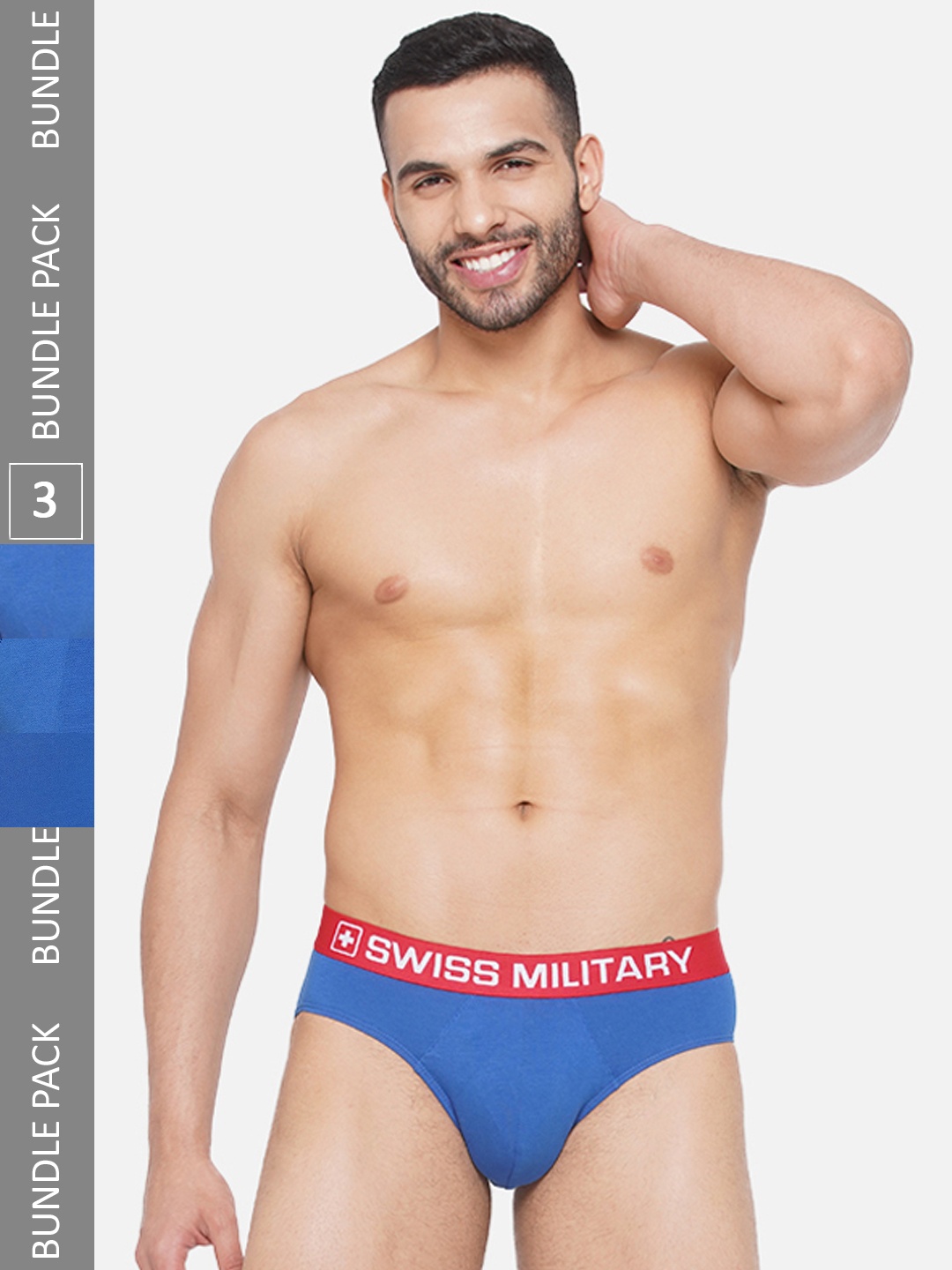 

SWISS MILITARY Men Pack of 3 4-Way Stretch Basic Brief, Blue