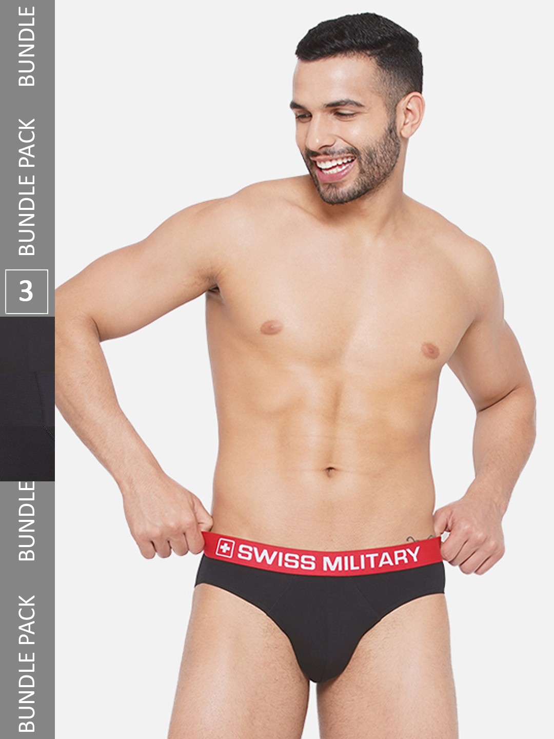 

SWISS MILITARY Men Pack of 3 4-Way Stretch Basic Brief, Black