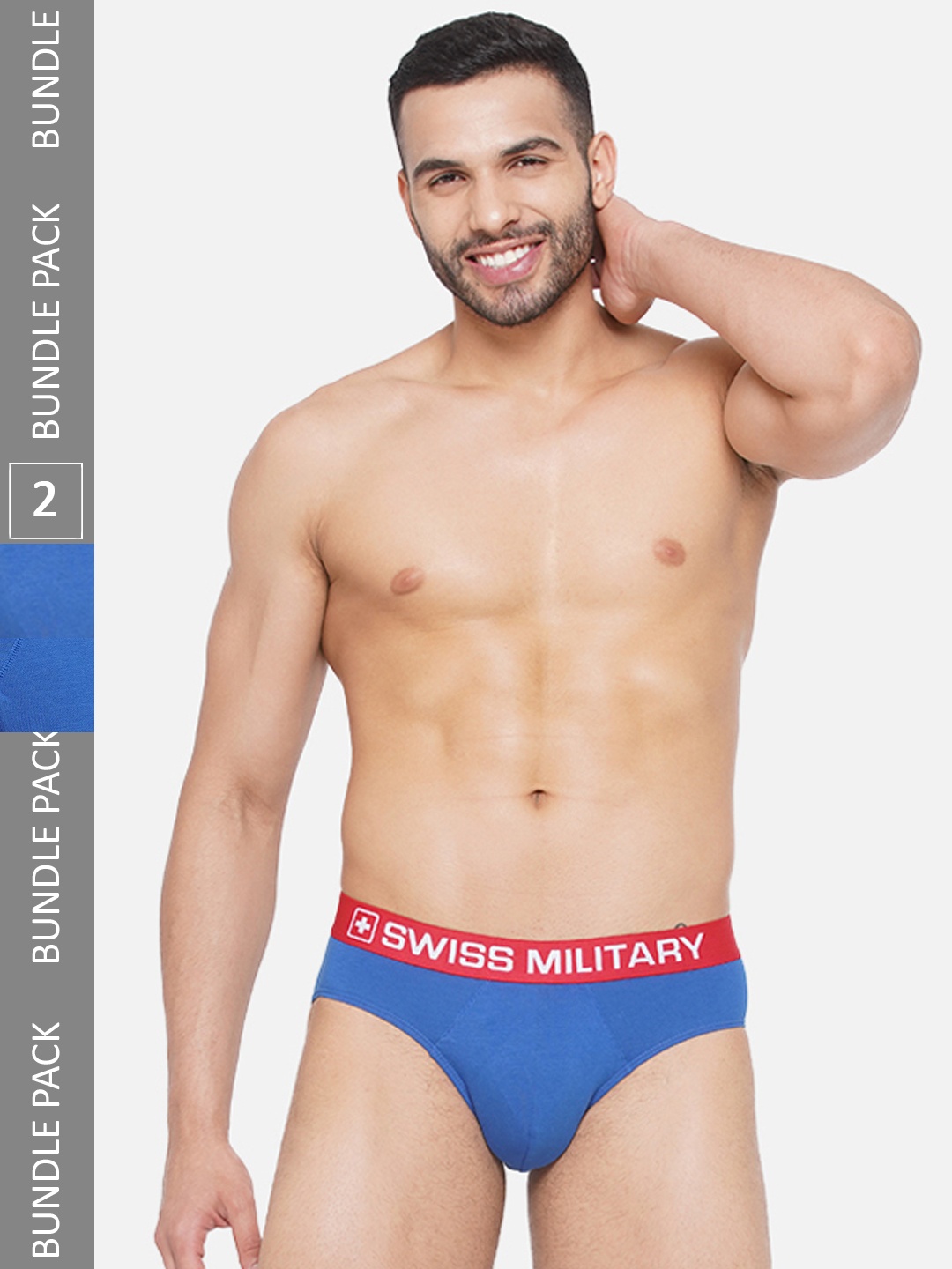

SWISS MILITARY Men Pack of 2 4-Way Stretch Basic Brief, Blue