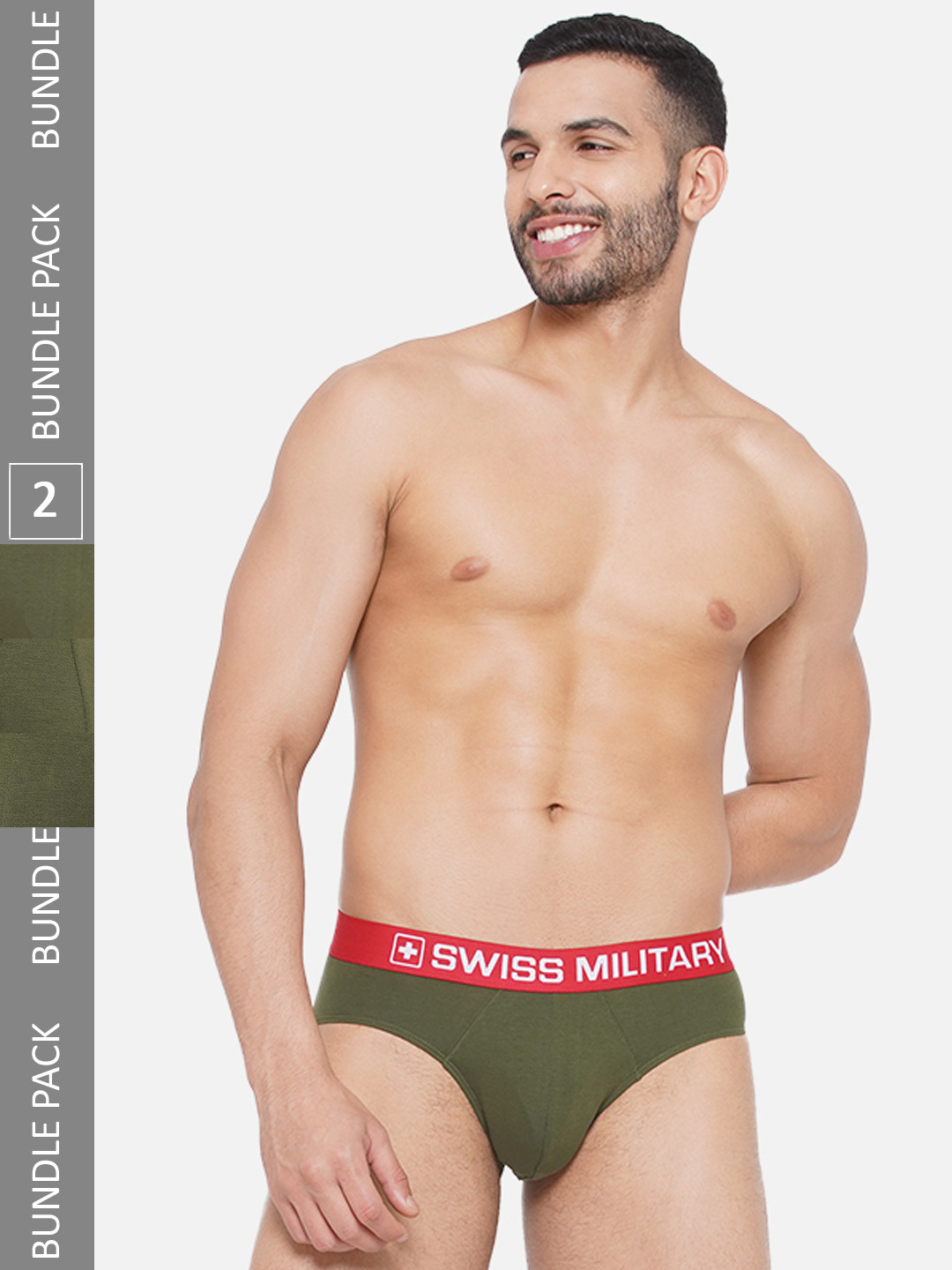

SWISS MILITARY Men Pack of 2 4-Way Stretch Basic Briefs, Olive
