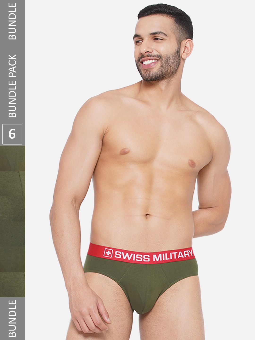 

SWISS MILITARY Men Pack of 6 4-Way Stretch Basic Briefs, Olive