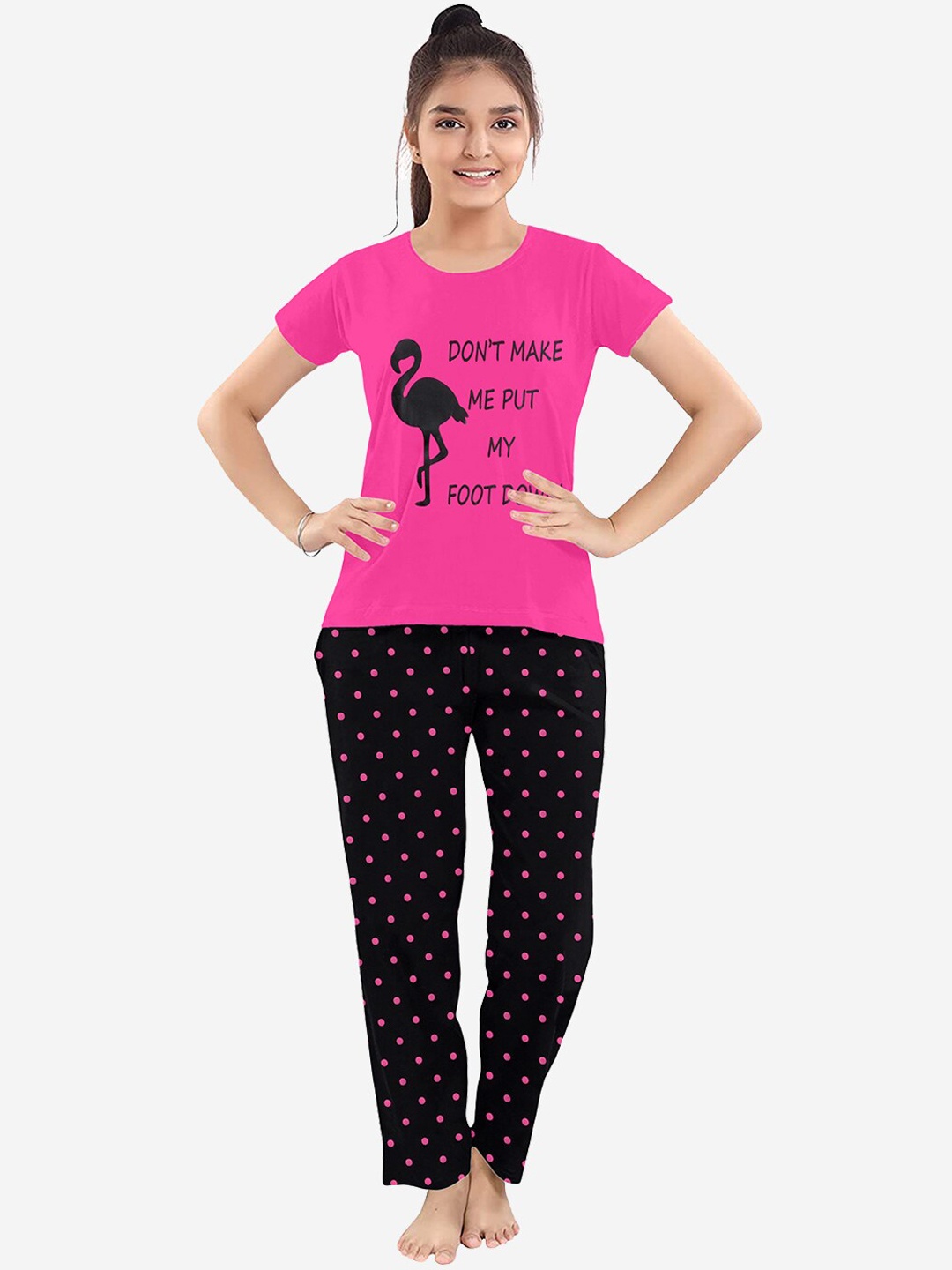 

FUNKRAFTS Girls Typography Printed Pure Cotton Night Suit, Pink
