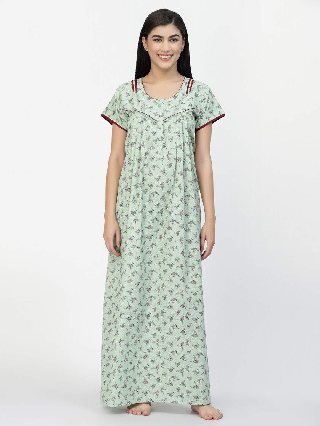 

Sweet Dreams Green Floral Printed Pure Cotton Maxi Nightdress