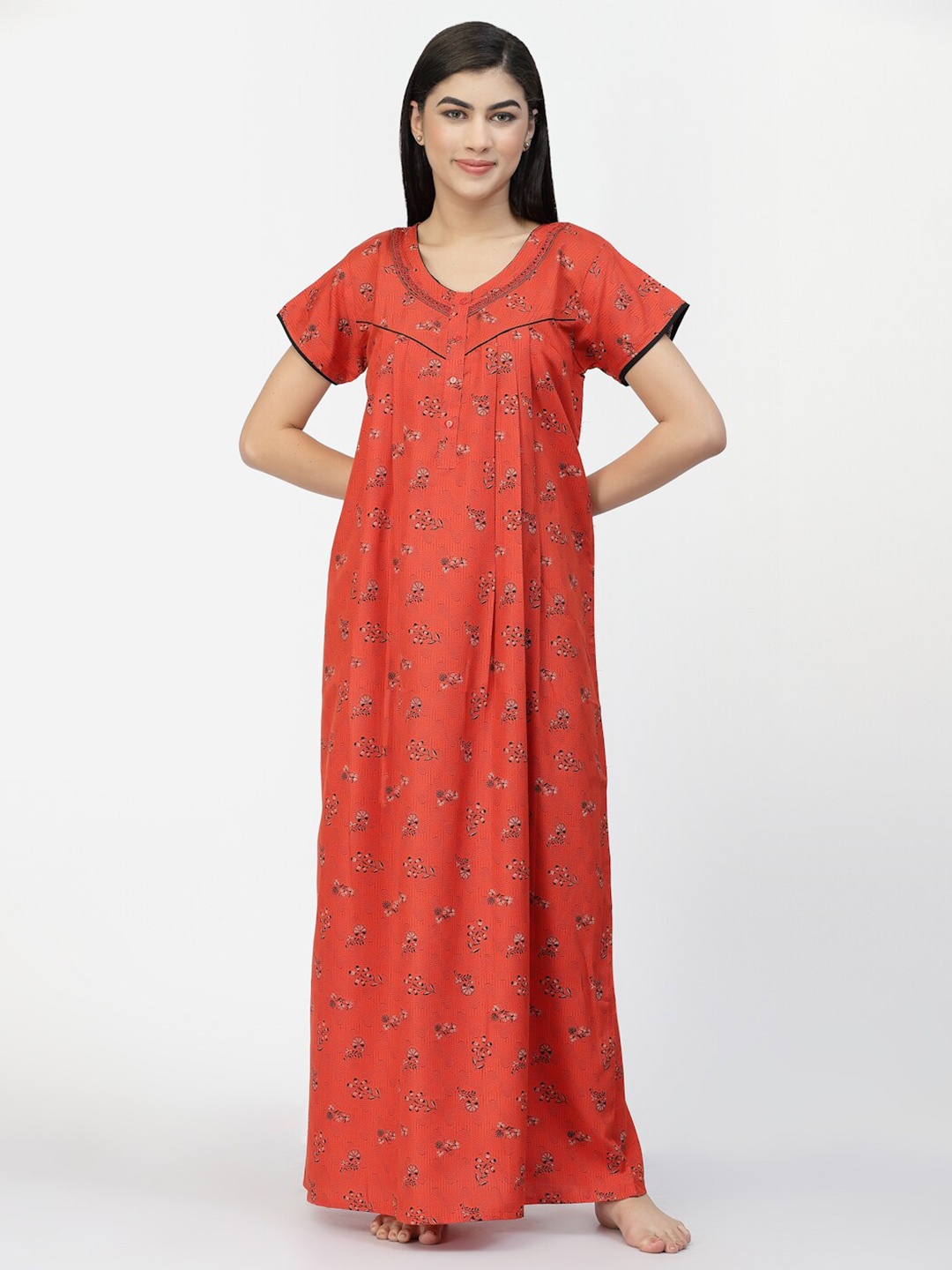 

Sweet Dreams Orange Floral Printed Pure Cotton Maxi Nightdress