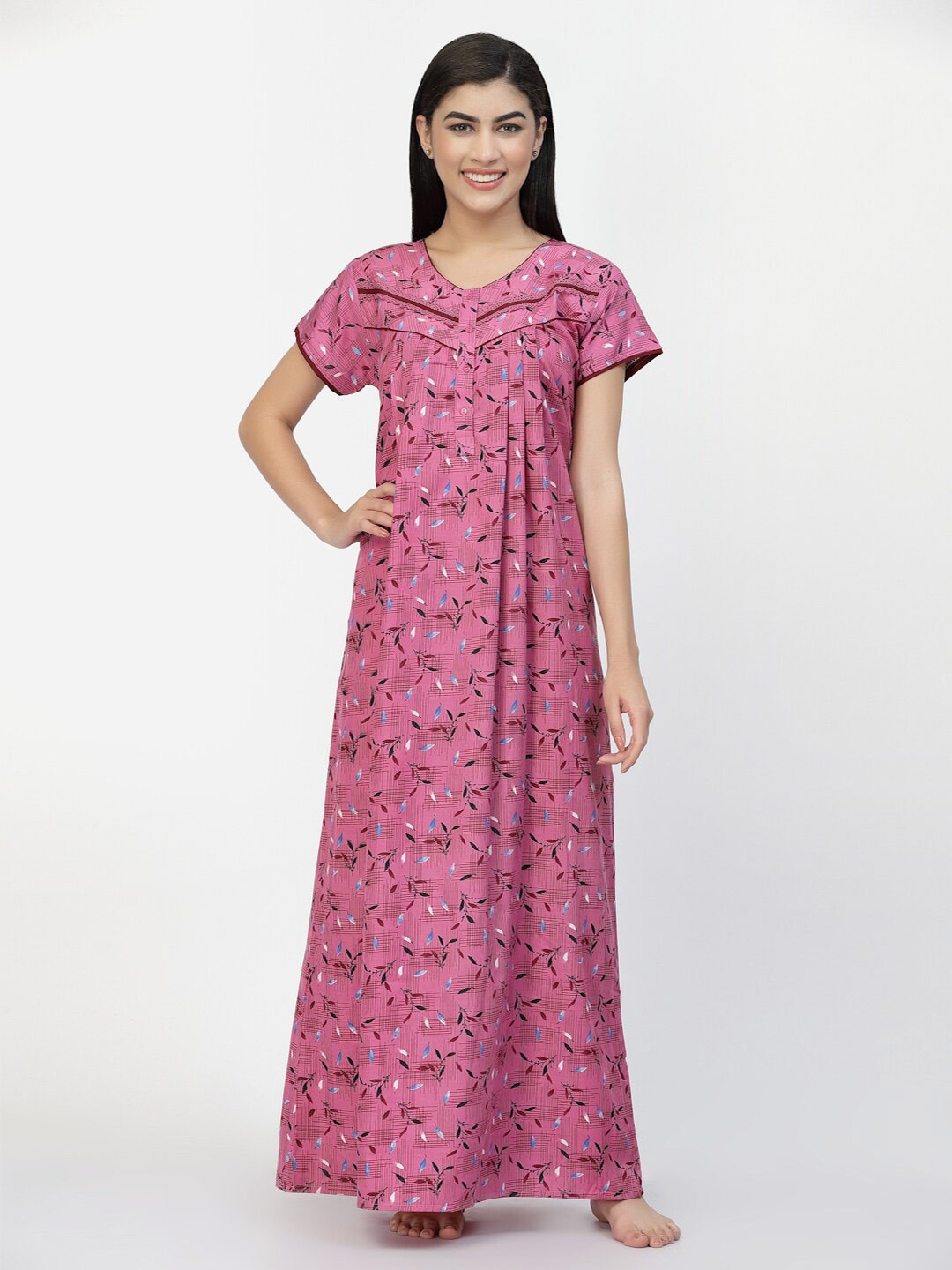 

Sweet Dreams Pink Floral Printed Pure Cotton Maxi Nightdress