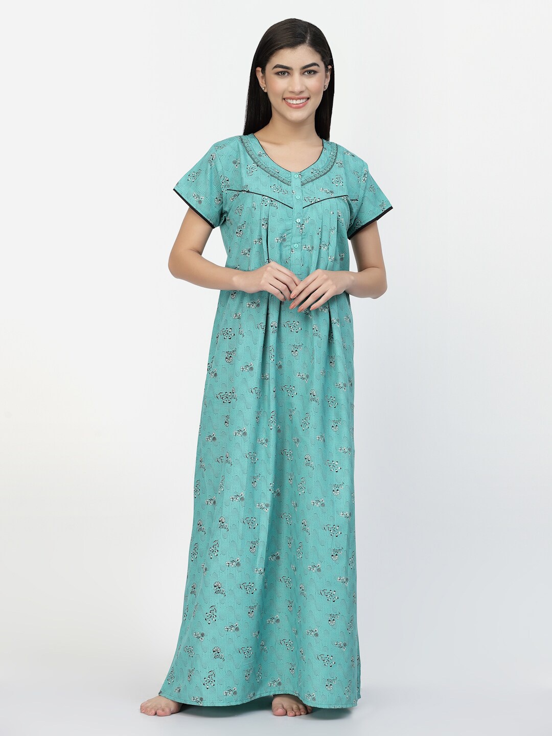 

Sweet Dreams Green Floral Printed Pure Cotton Maxi Nightdress