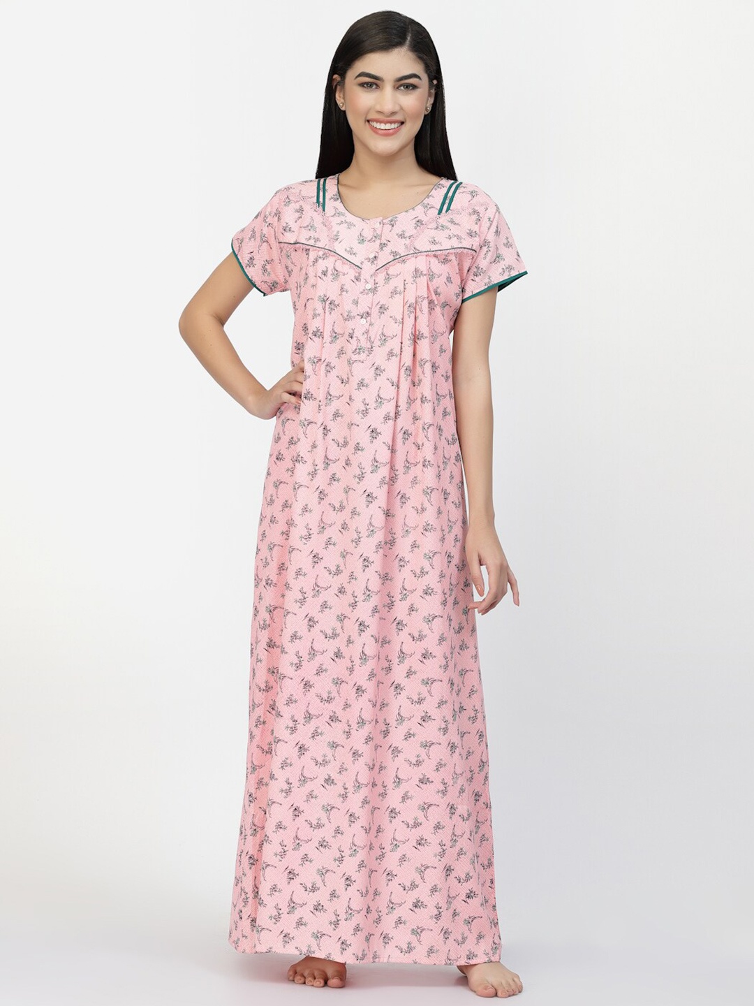 

Sweet Dreams Pink Floral Printed Pure Cotton Maxi Nightdress