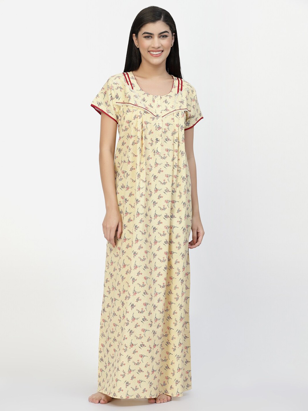 

Sweet Dreams Yellow Floral Printed Pure Cotton Maxi Nightdress