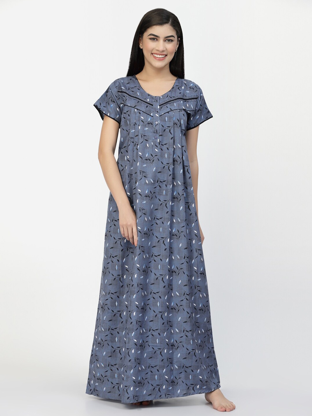 

Sweet Dreams Blue Floral Printed Pure Cotton Maxi Nightdress
