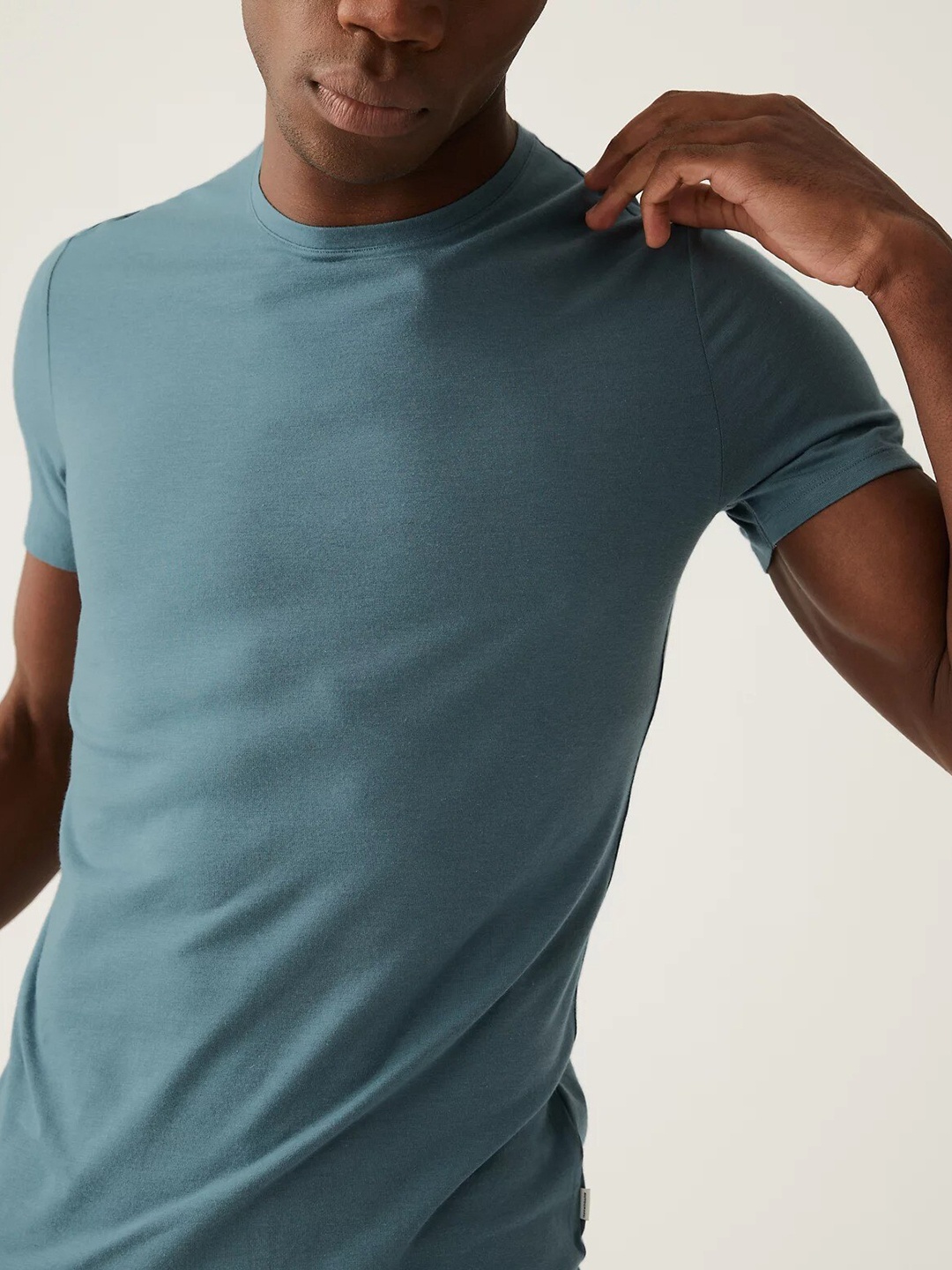 

Marks & Spencer Men Round Neck Modal Lounge Tshirts, Turquoise blue