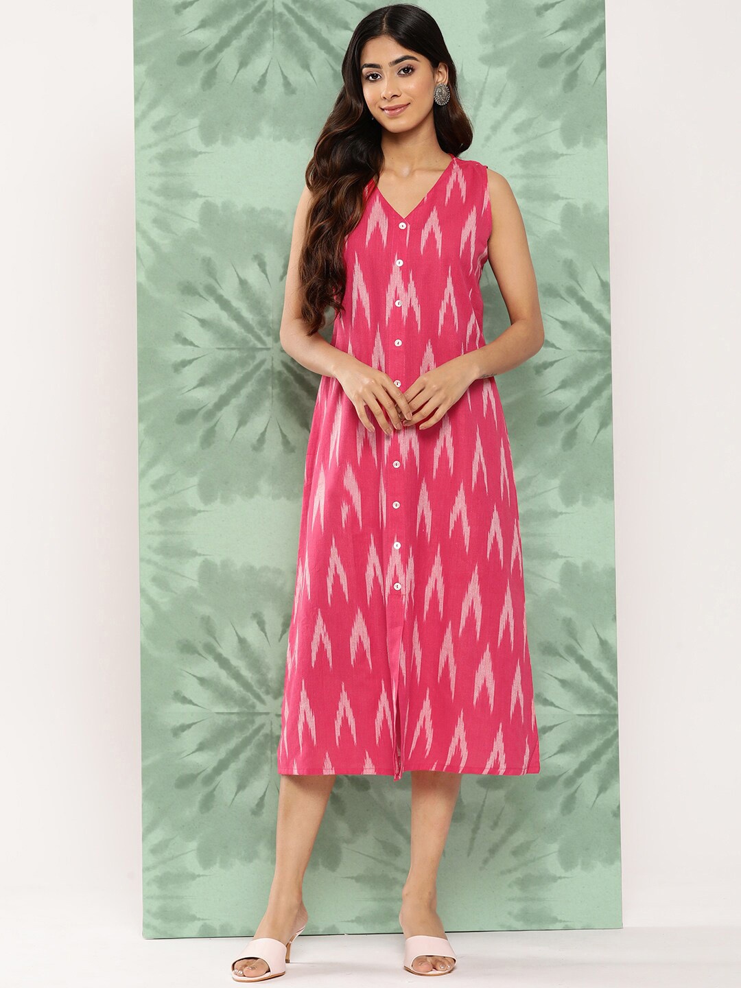 

Varanga Coral Printed A-Line Sleeveless Cotton Midi Dress