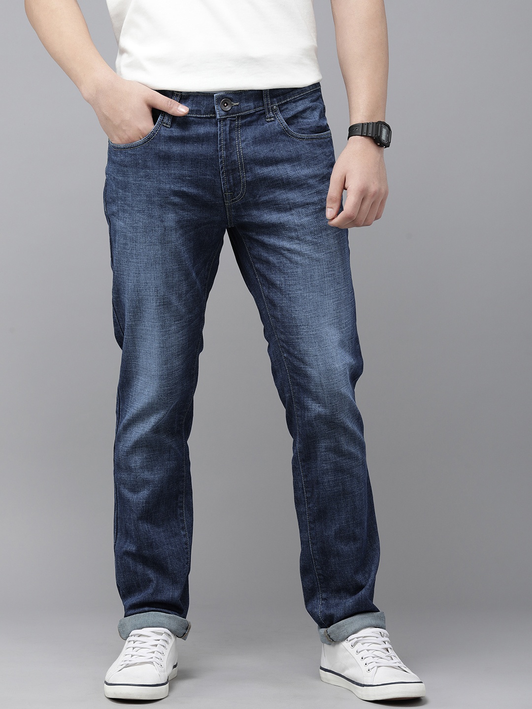 

Pepe Jeans Men Vapour Slim Fit Low-Rise Heavy Fade Stretchable Jeans, Blue