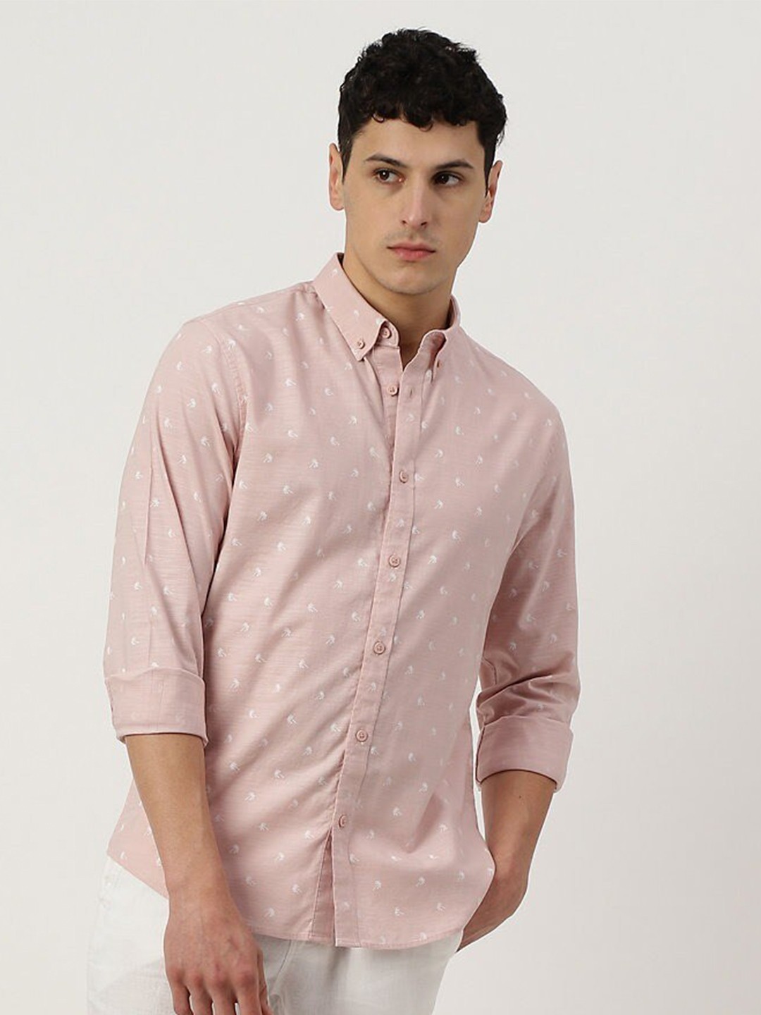 

Marks & Spencer Conversational Printed Button-Down Collar Pure Cotton Casual Shirt, Pink