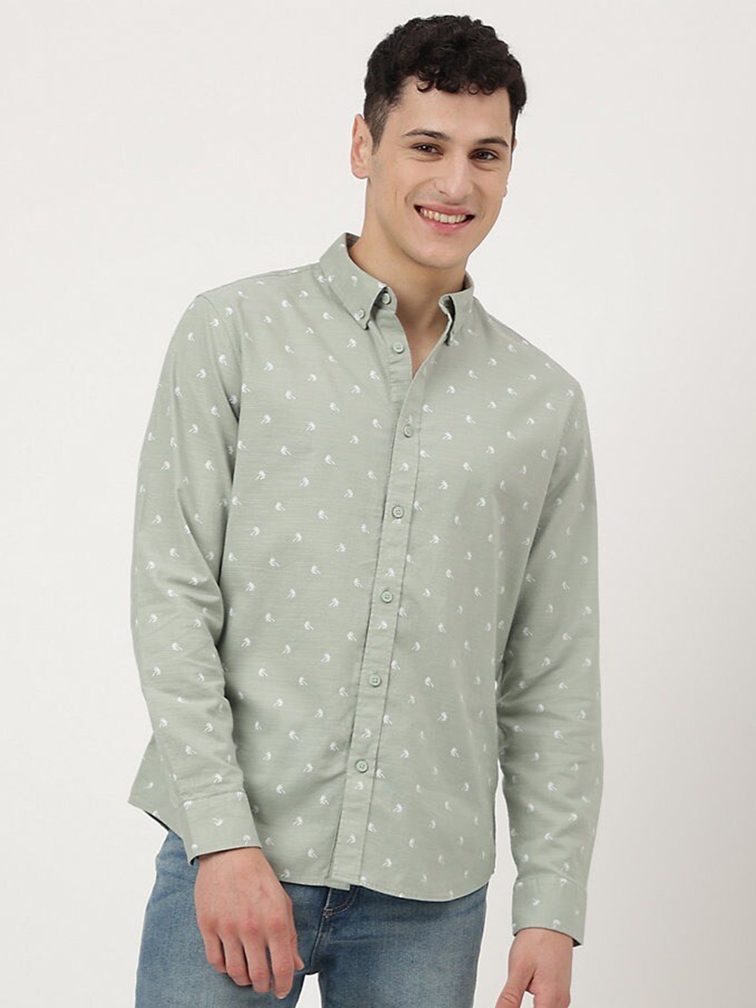 

Marks & Spencer Conversational Printed Button-Down Collar Pure Cotton Casual Shirt, Green