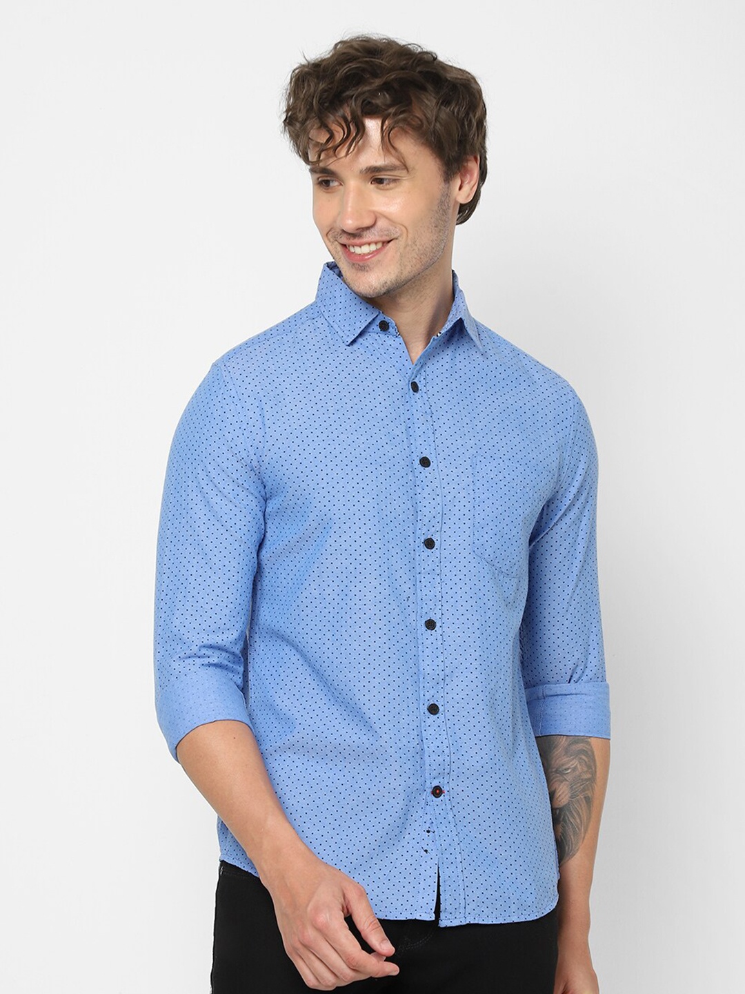

VASTRADO Micro Ditsy Printed Cotton Casual Shirt, Blue