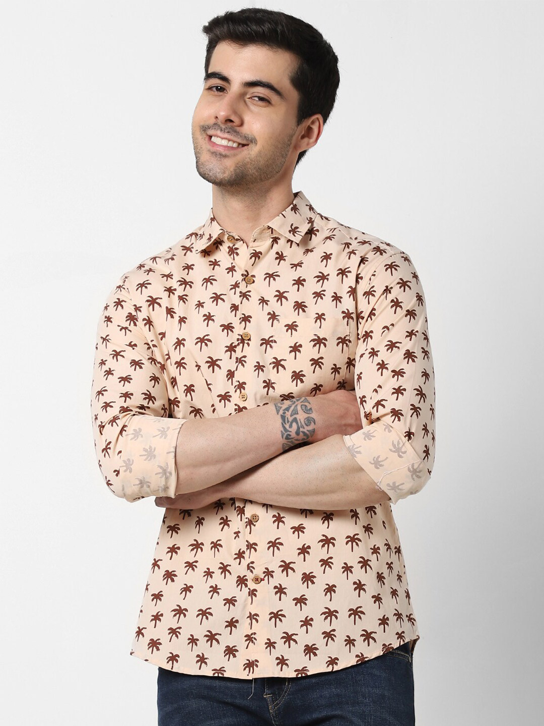 

VASTRADO Printed Cotton Casual Shirt, Peach