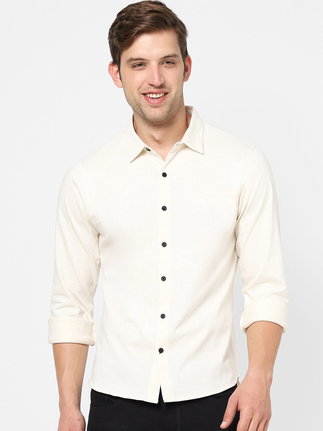 

VASTRADO Spread Collar Cotton Casual Shirt, Off white