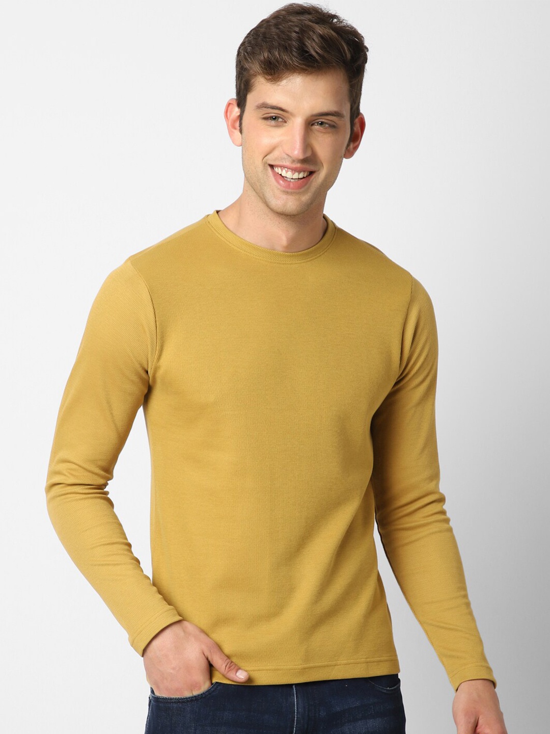 

VASTRADO Men Round Neck Cotton T-shirt, Yellow
