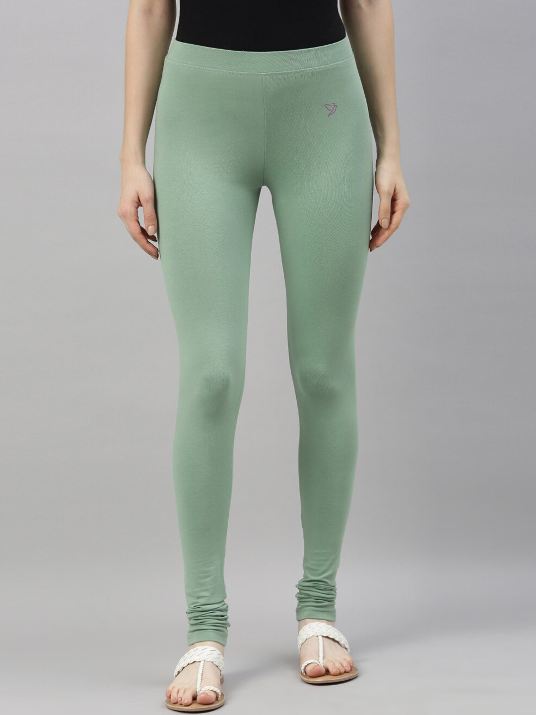 

TWIN BIRDS Women Mid-Rise Pure Cotton Churidar Length Leggings, Green