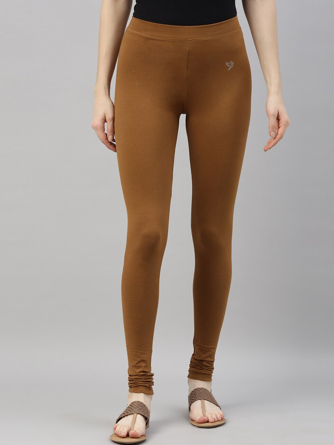 

TWIN BIRDS Women Mid-Rise Pure Cotton Churidar Length Leggings, Brown