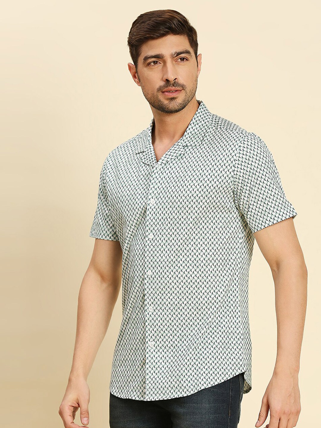 

Moda Rapido Classic Slim Fit Geometric Printed Casual Shirt, White