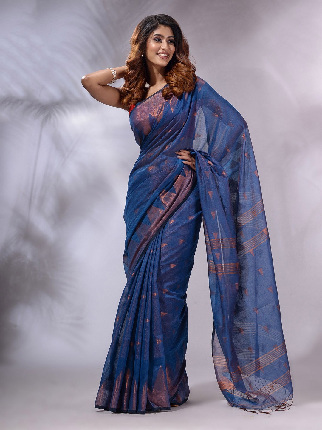 

Charukriti Geometric Woven Design Tissue Saree, Blue