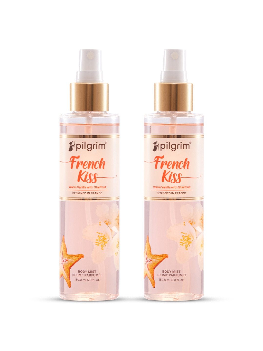 

Pilgrim Set Of 2 French Kiss Fragrance Body Mist-150 ml Each, Cream
