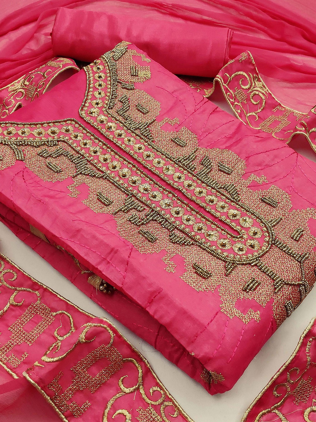 

KALINI Embroidered Unstitched Dress Material, Pink