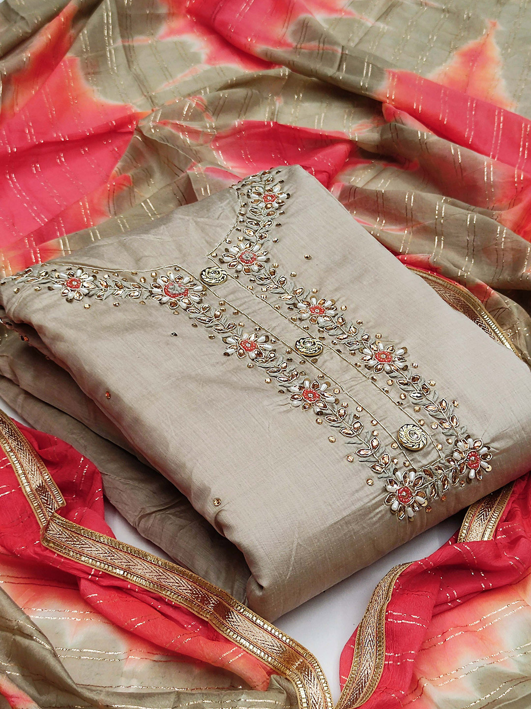 

KALINI Embroidered Unstitched Dress Material, Grey