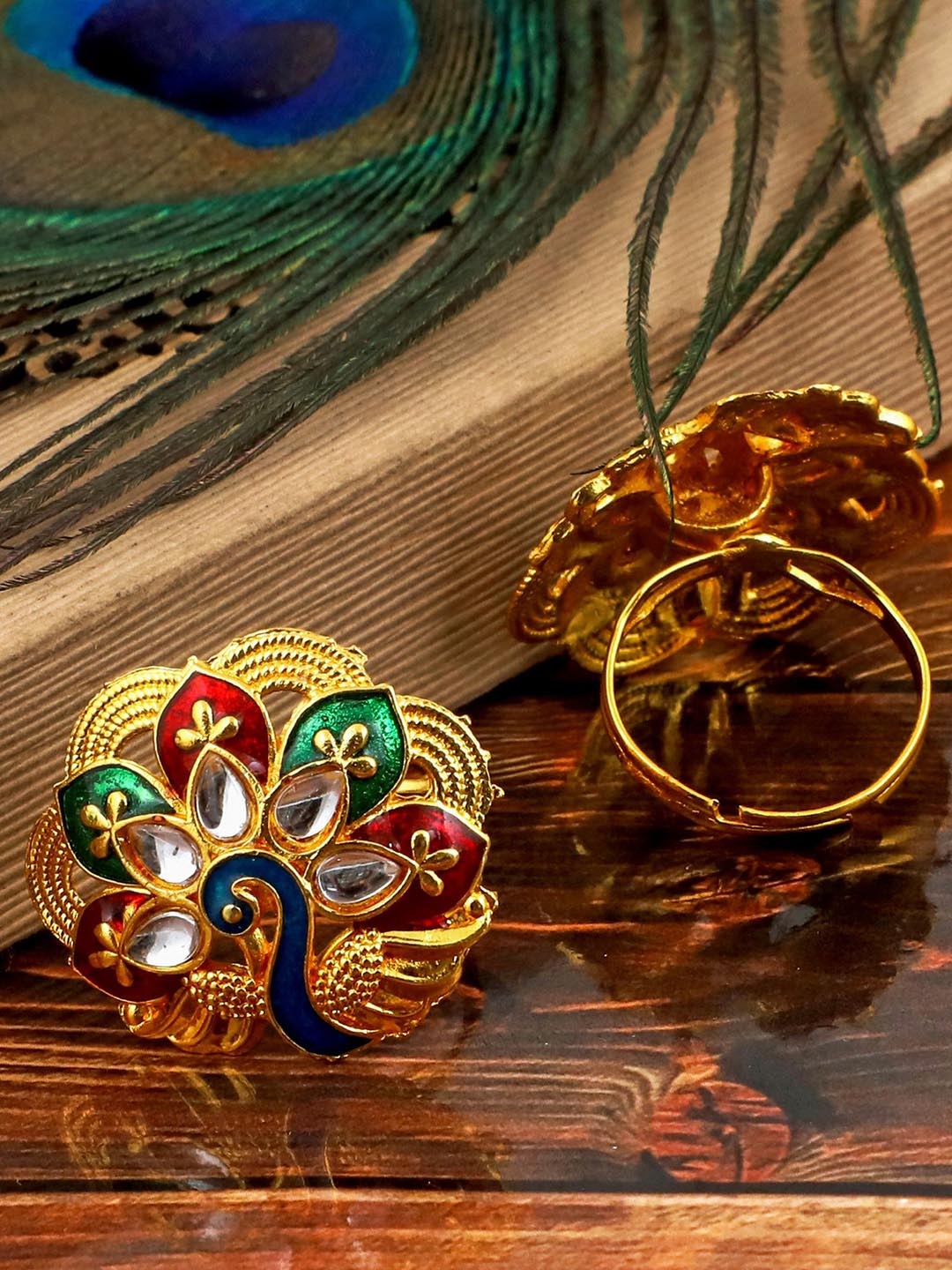 

MANSIYAORANGE Gold-Plated Enamelled Adjustable Finger Ring