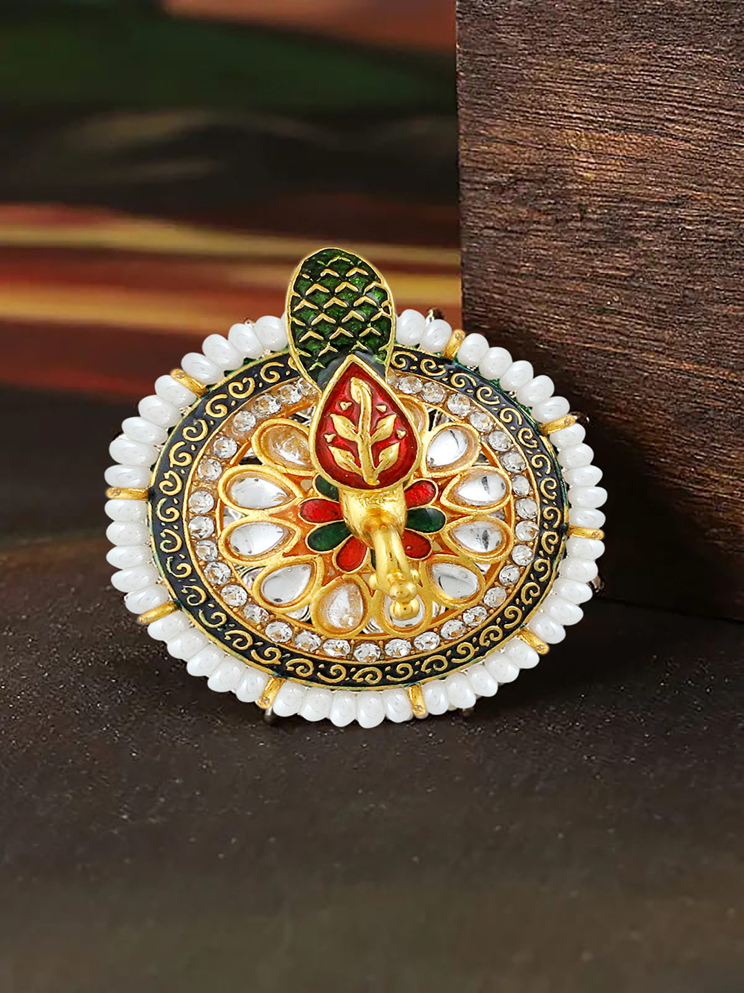 

MANSIYAORANGE Gold-Plated Stone-Studded Ring