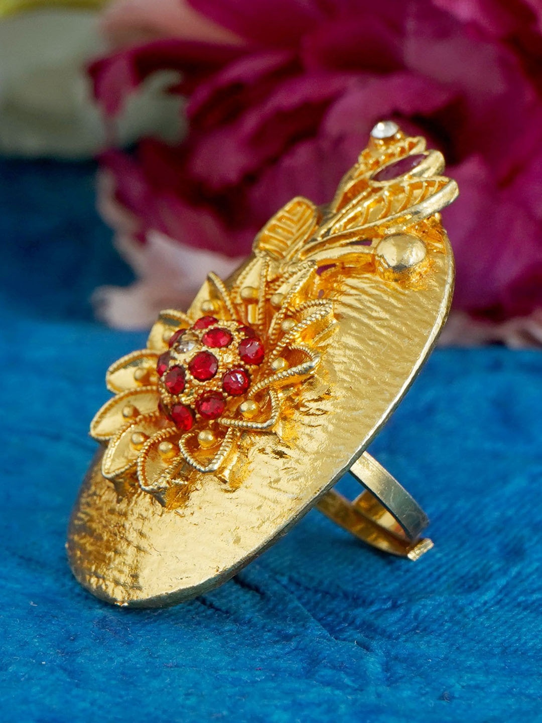 

MANSIYAORANGE Gold-Plated & Stone-Studded Finger Ring