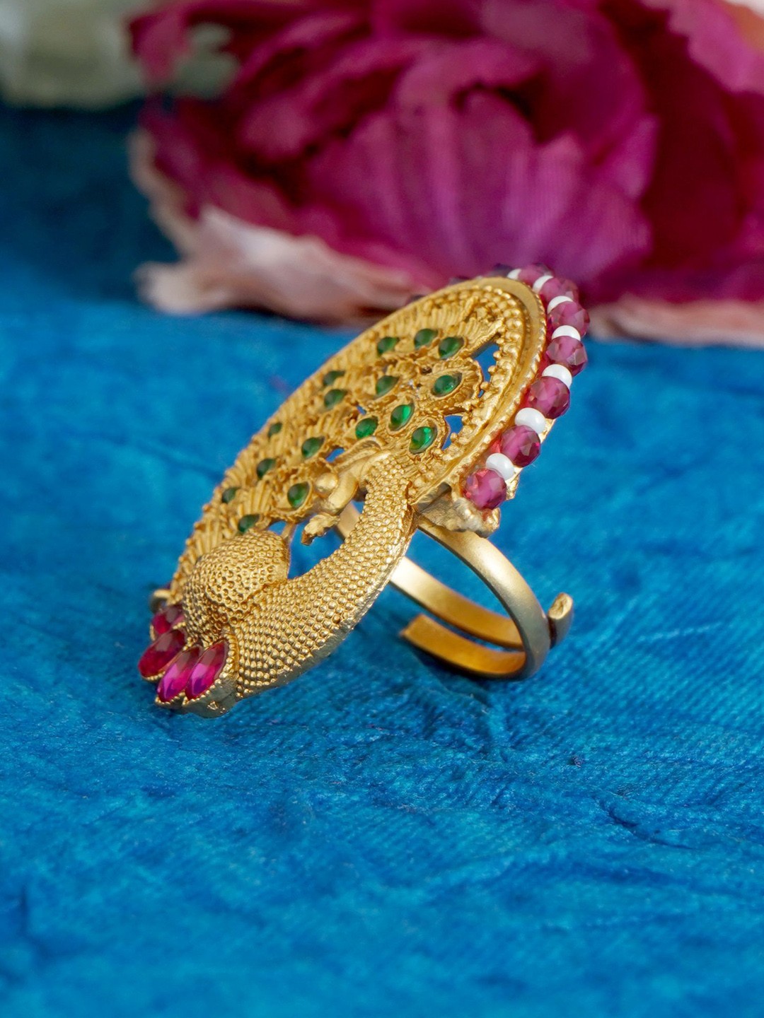 

MANSIYAORANGE Gold-Plated Stone-Studded Finger Ring