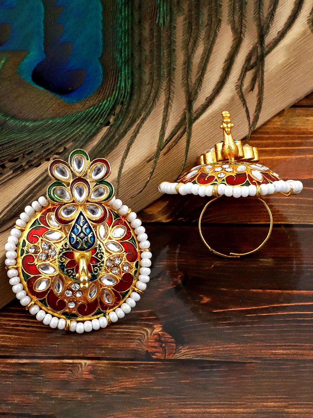 

MANSIYAORANGE Gold-Plated Stone-Studded Finger Ring