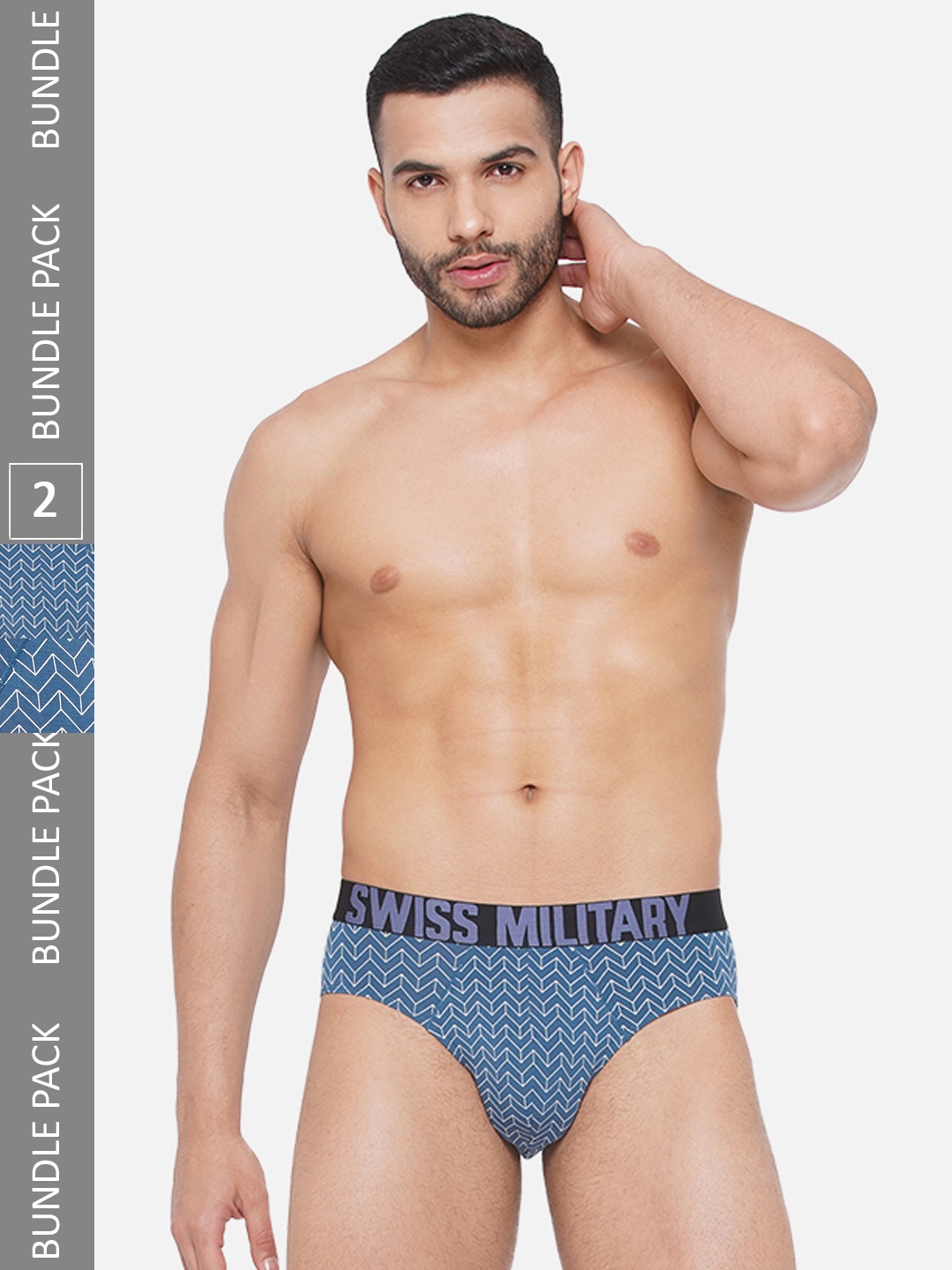 

SWISS MILITARY Men Pack of 2 Printed 4-Way Stretch Basic Briefs, Blue