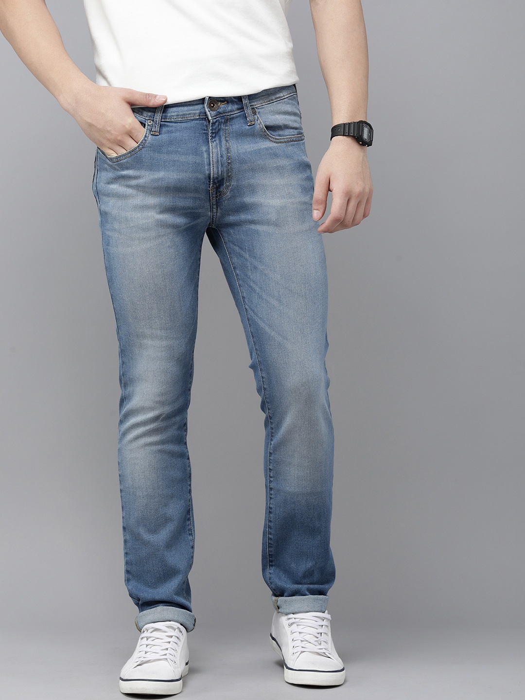 

Pepe Jeans Men Vapour Slim Fit Low-Rise Heavy Fade Stretchable Jeans, Blue