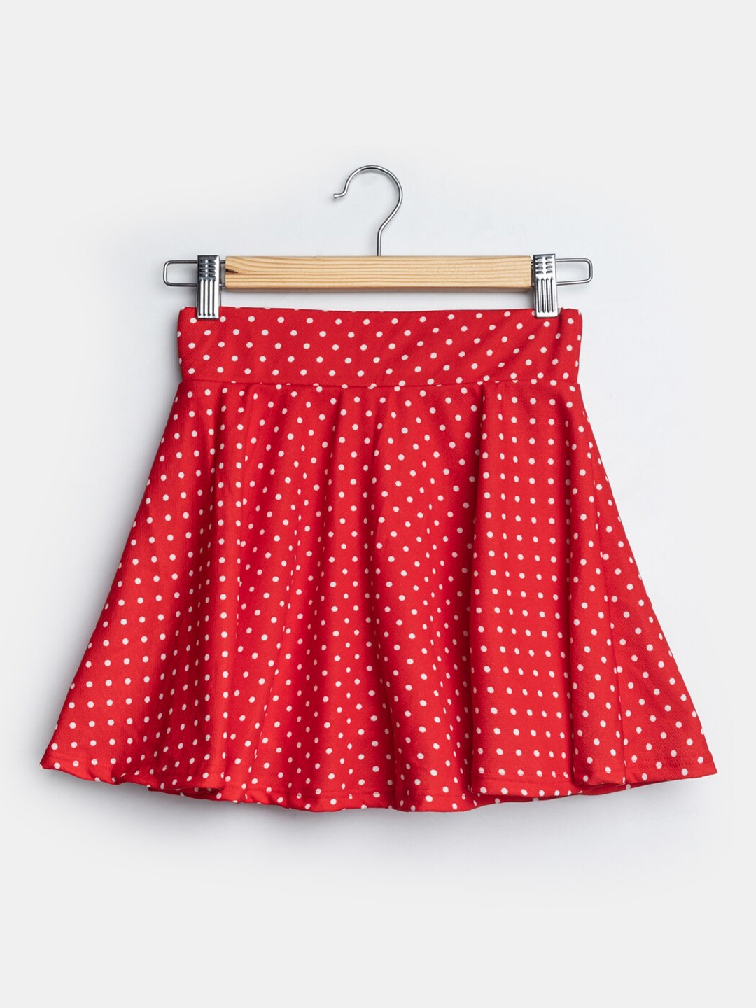 

Uptownie Lite Girls Mini Polka Dots Print Knee Length Skater Skirt With Attached Shorts, Red